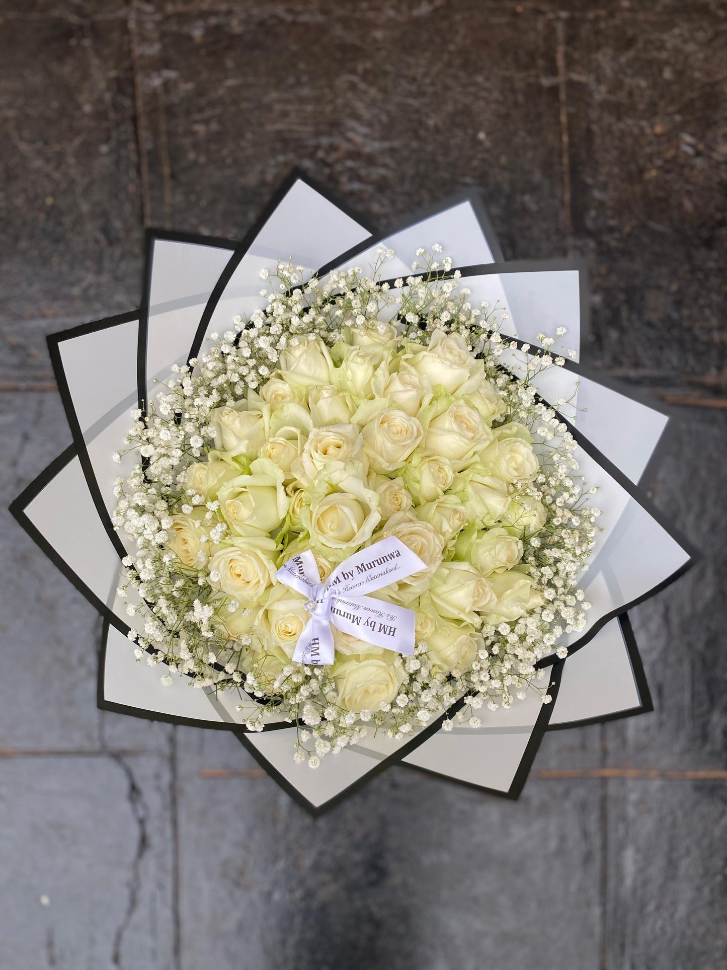 40 White Roses with Baby breath