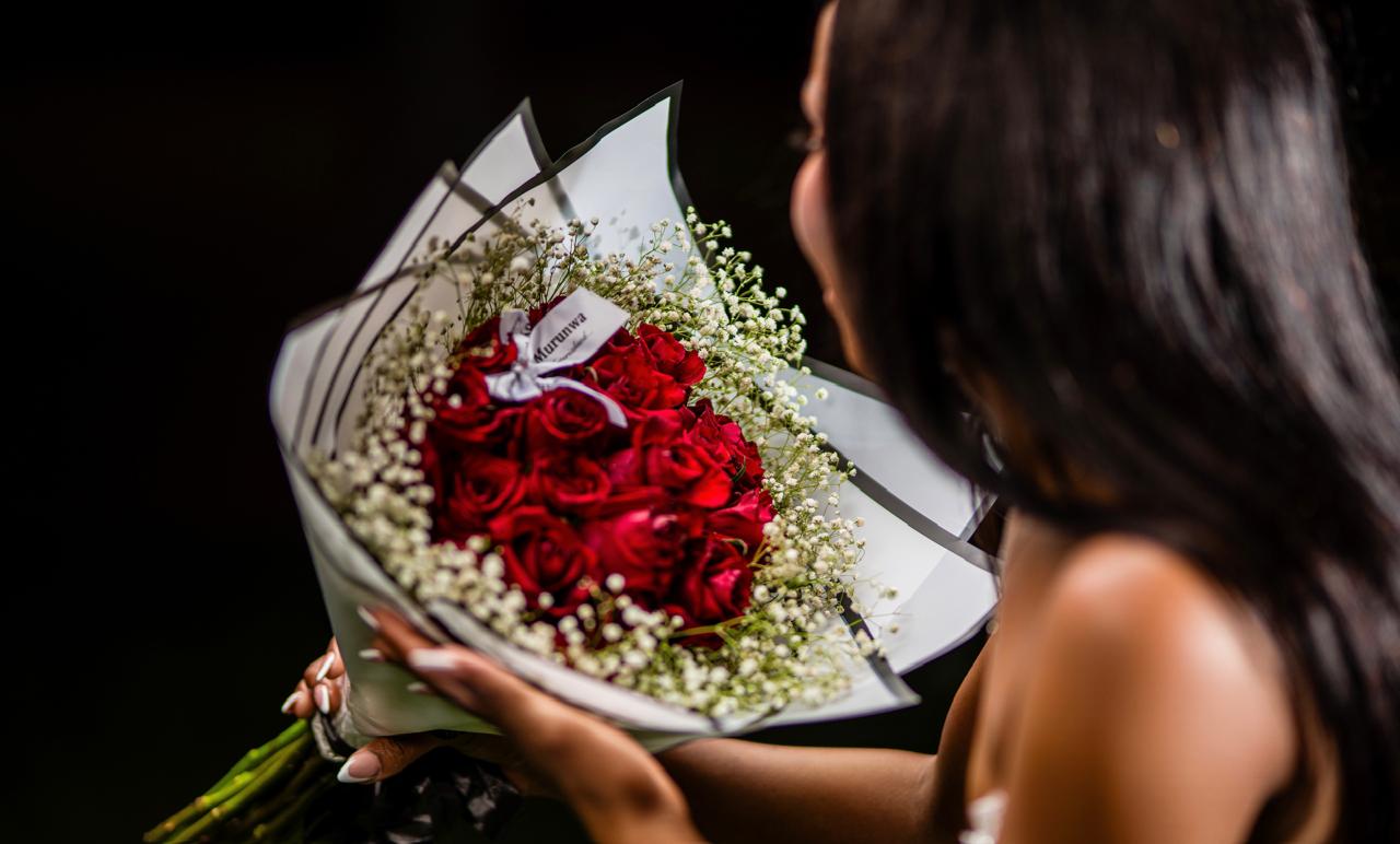 20 Red  Stems with Baby Breath